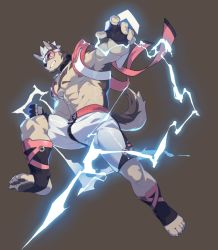 Rule 34 | 1boy, abs, animal ears, bara, bare pectorals, bare shoulders, beenic, biceps, bulge, claws, dog ears, dog tail, electricity, furry, furry male, gloves, goggles, gyee, husky, male focus, manly, muscular, muscular male, nipples, official art, pectoral cleavage, pectorals, shorts, smile, solo, tail, tattoo, thick arms, thick thighs, thighs, tight clothes, topless male, transparent background, zixiong zix