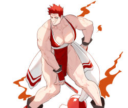 Rule 34 | 1boy, abs, alternate costume, bara, beard, blue eyes, boku no hero academia, bulge, cosplay, crossdressing, deavor lover, endeavor (boku no hero academia), facial hair, fatal fury, large pectorals, male focus, manly, muscular, pectorals, red hair, revealing clothes, scar, shiranui mai, shiranui mai (cosplay), solo, spiked hair, thick thighs, thighs, upper body
