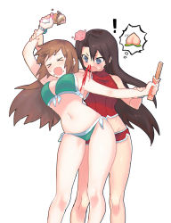 Rule 34 | !, &gt; &lt;, &gt;o&lt;, 2girls, ass, bikini, black hair, blood, blue eyes, blush, breasts, brown hair, commentary request, commission, feet out of frame, fitness (manga), food, fruit, hair between eyes, holding, ice cream, ice cream cone, kannagi natsuki, large breasts, long hair, multiple girls, navel, nosebleed, ooshio7734, open mouth, peach, red bikini, skeb commission, standing, sugawara makoto, sweatdrop, swimsuit, thought bubble, turtleneck, v-shaped eyebrows, yuri