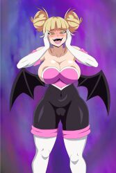 Rule 34 | 1girl, absurdres, areola slip, artist name, blush, boku no hero academia, breasts, cosplay, female focus, hands on own face, highres, large breasts, rogue the bat, rouge the bat (cosplay), sonic (series), tagme, thick thighs, thighs, toga himiko, tomiaf, wide hips