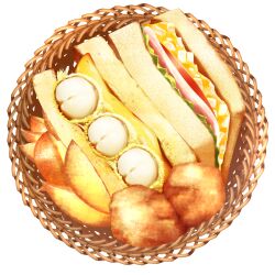 Rule 34 | basket, bread, food, food focus, highres, meat, no humans, original, sandwich, short208, transparent background, vegetable