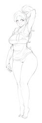 Rule 34 | 1girl, blush, botan (yu yu hakusho), bottomless, breasts, covered erect nipples, feet, full body, high ponytail, highres, hood, hood down, hoodie, large breasts, lm (legoman), long hair, looking at viewer, mature female, monochrome, no pants, pinup (style), ponytail, pussy, sketch, smile, solo, standing, thick thighs, thighs, tiptoes, uncensored, wide hips, yuu yuu hakusho