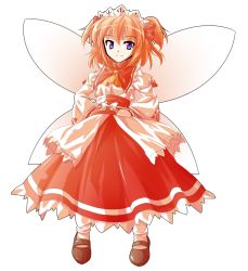 Rule 34 | 1girl, alphes (style), ascot, black footwear, bobby socks, bow, closed mouth, dairi, eyebrows, fairy, fairy wings, full body, hair ribbon, hands on own hips, headdress, legs apart, long skirt, long sleeves, mary janes, obi, orange ascot, orange hair, parody, puffy long sleeves, puffy sleeves, purple eyes, red ribbon, red skirt, ribbon, sash, shirt, shoes, short hair, skirt, smile, socks, solo, style parody, sun, sun print, sunny milk, tachi-e, touhou, transparent background, turtleneck, two side up, white bow, white shirt, white socks, wide sleeves, wings