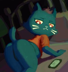 Rule 34 | all fours, ass, bed, cat, cellphone, furry, highres, mae borowski, moitasart, night in the woods, panties, phone, plump, pussy, smartphone, tail, underwear