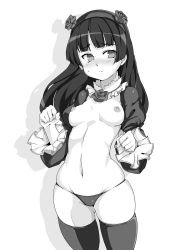 Rule 34 | 1girl, attp, bad id, bad pixiv id, blush, breasts, clenched hands, flower, frills, gokou ruri, gothic lolita, greyscale, hair flower, hair ornament, hairband, highres, lolita fashion, long hair, medium breasts, mole, mole under eye, monochrome, navel, nipples, open clothes, ore no imouto ga konna ni kawaii wake ga nai, panties, rose, skindentation, solo, thick thighs, thighhighs, thighs, topless, underwear, wide hips