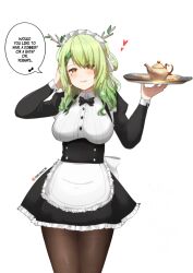 Rule 34 | 1girl, alternate costume, antlers, anyacchi, apron, bow, bowtie, breasts, ceres fauna, collared dress, cowboy shot, cup, dress, english text, enmaided, flower, frilled dress, frills, green hair, hair flower, hair ornament, hand in own hair, heart, highres, hololive, hololive english, horns, large breasts, long hair, long sleeves, maid, maid headdress, paid reward available, pantyhose, patreon username, puffy long sleeves, puffy sleeves, shinkon santaku, solo, speech bubble, teacup, teapot, two-tone dress, virtual youtuber, waist apron, white apron, white flower, yellow eyes