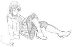 Rule 34 | 1girl, bad deviantart id, bad id, black lagoon, boots, casual, cigarette, coat, greyscale, hat, high heels, hisao-kun, jacket, knee boots, monochrome, open clothes, open jacket, pantyhose, pleated skirt, raised eyebrow, revy (black lagoon), shoes, skirt, smoking, solo, winter clothes