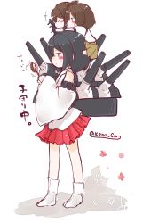 Rule 34 | 10s, 3girls, bare shoulders, black hair, blush, breasts, brown eyes, brown hair, cannon, detached sleeves, hair ornament, hyuuga (kancolle), ise (kancolle), japanese clothes, kantai collection, kenoka, multiple girls, nontraditional miko, personification, ponytail, short hair, skirt, tabi, toy, turret, yamashiro (kancolle), aged down