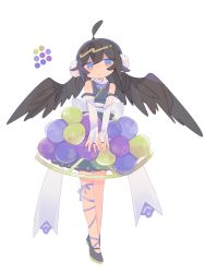Rule 34 | 1girl, ahoge, bare shoulders, black footwear, black hair, blue eyes, closed mouth, color guide, cross-laced footwear, daizu (melon-lemon), dress, earmuffs, elbow gloves, expressionless, feathers, frills, gloves, hair between eyes, highres, jitome, long hair, looking at viewer, multicolored eyes, no nose, original, partially fingerless gloves, purple neckwear, ribbon, sash, simple background, sleeveless, solo, standing, v arms, white background, white gloves, white ribbon