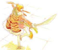 Rule 34 | 1boy, androgynous, arms up, blonde hair, cape, cross-laced footwear, feather hair ornament, feathers, fighting stance, fur trim, gloves, hair bun, hair ornament, hair stick, hato moa, hatoful kareshi, high heels, long sleeves, male focus, multicolored hair, nishikikouji tohri, official art, orange hair, outstretched arms, pants, personification, saber (weapon), shoes, single hair bun, smile, smug, solo, standing, standing on one leg, sword, trap, weapon, white gloves, yellow eyes