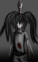 Rule 34 | 1girl, black hair, blood, extra arms, highres, monochrome, monoko, roos, saliva, self-upload, solo, spot color, tears, twintails, yume nikki