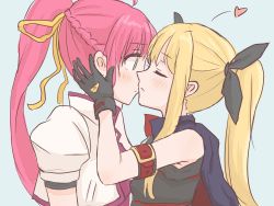 Rule 34 | 2girls, age difference, blonde hair, blush, capelet, child, cloak, closed eyes, couple, fate testarossa, gloves, highres, imminent kiss, iwamakaito8358, long hair, looking at another, lyrical nanoha, mahou shoujo lyrical nanoha, mahou shoujo lyrical nanoha a&#039;s, multiple girls, onee-loli, pink hair, ponytail, portrait, signum, surprised, twintails, yuri