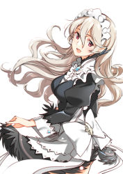 Rule 34 | 1girl, corrin (female) (fire emblem), corrin (fire emblem), fire emblem, fire emblem fates, from side, juliet sleeves, long hair, long sleeves, looking to the side, maid, maid headdress, misu kasumi, nintendo, open mouth, pointy ears, puffy sleeves, red eyes, simple background, solo, white background, white hair