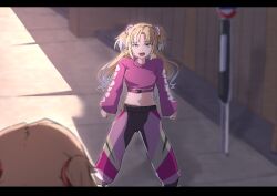 Rule 34 | 2girls, absurdres, arms at sides, baggy pants, blonde hair, blue eyes, blurry, blurry background, blurry foreground, breasts, brown hair, buckle, bus stop, check commentary, clenched hands, commentary request, cropped shirt, depth of field, dhuno g, flower, fujishima megumi, gradient hair, grey eyes, grey hair, hair flower, hair ornament, highres, light particles, link! like! love live!, long hair, long sleeves, looking at another, love live!, medium breasts, midriff, multicolored hair, multicolored pants, multiple girls, navel, official alternate costume, open mouth, osawa rurino, pants, parted bangs, pink flower, pink shirt, shade, shirt, snap-fit buckle, solo focus, teeth, twintails, two side up, virtual youtuber, white flower, wide sleeves