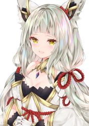 Rule 34 | 1girl, animal ears, breasts, chest jewel, cleavage, detached sleeves, highres, long hair, low twintails, nanase nao, nia (blade) (xenoblade), nia (xenoblade), simple background, small breasts, solo, twintails, very long hair, white background, xenoblade chronicles (series), xenoblade chronicles 2, yellow eyes