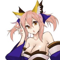 Rule 34 | &gt;:&lt;, 10s, 1girl, :&lt;, \n/, animal ears, bad id, bad pixiv id, bare shoulders, bow, breasts, chestnut mouth, cleavage, closed mouth, collarbone, detached sleeves, fate/extra, fate (series), fox ears, fox shadow puppet, hair bow, hair ribbon, heart, japanese clothes, large breasts, lein, looking at viewer, open mouth, pink hair, ribbon, simple background, solo, tamamo (fate), tamamo no mae (fate/extra), twintails, v-shaped eyebrows, yellow eyes