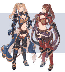 Rule 34 | beatrix (granblue fantasy), black footwear, blonde hair, boots, breasts, cleavage, cosplay, costume switch, full body, granblue fantasy, high heel boots, high heels, highres, large breasts, layered skirt, long hair, looking at viewer, ponytail, shimatani azu, simple background, skirt, smile, zeta (granblue fantasy)