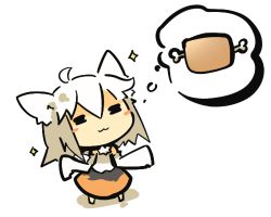 1girl ahoge animal_ears bad_id bad_pixiv_id blush boned_meat chibi closed_eyes food glasses inubashiri_momiji leaf lowres meat open_mouth saku_(osake_love) short_hair silver_hair sparkle touhou wolf_ears