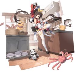 Rule 34 | 1girl, absurdres, ahoge, animal, apron, architecture, arm up, armpits, azur lane, bamboo steamer, baozi, bare shoulders, bird, black footwear, blush, bow, breasts, brown eyes, brown hair, bun cover, china dress, chinese clothes, cleavage cutout, closed mouth, clothing cutout, cooking, crab, cupboard, detached sleeves, double bun, dress, dual wielding, east asian architecture, fish, food, frills, hair bun, hair ornament, hairband, hammer, highres, holding, holding knife, indoors, kinjo kuromomo, kitchen, kitchen knife, knife, leg up, long hair, long sleeves, maid, manjuu (azur lane), mary janes, non-web source, octopus, official alternate costume, official art, panda, panda ornament, ping hai (azur lane), ping hai (lively banquet preparations) (azur lane), plate, qi maid, red dress, red sleeves, ribbon, shoes, small breasts, solo, standing, standing on one leg, tentacles, thighhighs, transparent background, twintails, waist apron, weapon, white thighhighs