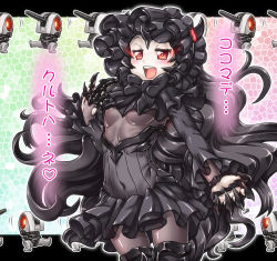 Rule 34 | 10s, 1girl, :d, abyssal ship, armor, armored boots, artillery imp, black dress, black hair, black pantyhose, blush, bonnet, boots, breasts, claws, covered erect nipples, covered navel, dress, fang, frilled sleeves, frills, gothic lolita, hase yu, horns, isolated island oni, isolated island princess, kantai collection, lolita fashion, long hair, looking at viewer, open mouth, pantyhose, red eyes, small breasts, smile, thigh boots, thighhighs, translation request, very long hair, zettai ryouiki