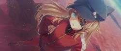Rule 34 | 1girl, baseball cap, black hat, blue eyes, blurry, blurry background, bodysuit, breasts, chihiro ayaka, commentary, depth of field, dutch angle, evangelion: 3.0 you can (not) redo, eyepatch, hair between eyes, hands in pockets, hat, hat pin, jacket, long hair, long sleeves, looking at viewer, medium breasts, neon genesis evangelion, open mouth, orange hair, plugsuit, rebuild of evangelion, red bodysuit, red jacket, solo, souryuu asuka langley, standing, turtleneck, zipper