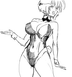 Rule 34 | 1girl, bad id, bare legs, bare shoulders, bb (baalbuddy), bob cut, breasts, covered navel, detached collar, greyscale, inactive account, large breasts, monochrome, musubi, playboy bunny, rabbit tail, sekirei, short hair, sketch, solo, tail, wrist cuffs