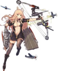 Rule 34 | 1girl, aircraft, airplane, antenna hair, artist request, azur lane, bikini, bikini top only, black bikini, black gloves, blonde hair, bow (weapon), breasts, cleavage, fingerless gloves, fingernails, flight deck, full body, gloves, green eyes, grey thighhighs, hair between eyes, holding, holding bow (weapon), holding weapon, long hair, medium breasts, nail polish, navel, official art, open mouth, solo, standing, standing on one leg, star (symbol), stomach, swimsuit, tachi-e, thighhighs, transparent background, wasp (azur lane), weapon, yellow nails