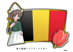 Rule 34 | 1girl, belgian flag, belgium, brown hair, flag, green eyes, hat, murakami senami