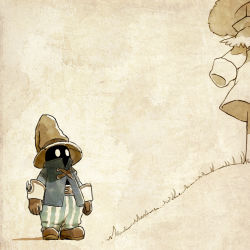 Rule 34 | 00s, 1boy, belt, belt buckle, blue jacket, brown footwear, brown gloves, brown hat, buckle, final fantasy, final fantasy ix, full body, gloves, hat, jacket, long sleeves, male focus, pants, scarecrow, shoes, sleeve cuffs, solid oval eyes, solo, standing, striped clothes, striped pants, urue, vertical-striped clothes, vertical-striped pants, vivi ornitier, wizard hat