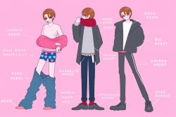 Rule 34 | 1boy, black footwear, black jacket, blue male underwear, blue pants, brown eyes, brown hair, cigarette, commentary request, full body, hand up, highres, jacket, jewelry, king of prism, long sleeves, looking at viewer, male focus, male underwear, multiple views, necklace, nyaasechan, off shoulder, pants, partially undressed, pectorals, pretty rhythm, pretty series, profile, red scarf, scarf, shirt, shoes, short hair, simple background, smile, sneakers, standing, translation request, underwear, undressing, white shirt, yamada ryou (pretty series)