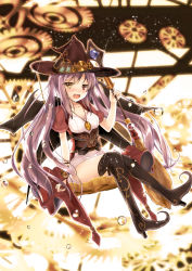 Rule 34 | 10s, 1girl, :d, absurdres, ange vierge, blush, boots, broom, demon wings, full-face blush, gears, gloves, hat, heterochromia, highres, jewelry, long hair, necklace, open mouth, original, purple gloves, red eyes, rupe paperu, sitting, skirt, smile, solo, thigh boots, thighhighs, twintails, very long hair, wings, witch hat, yellow eyes