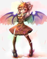 Rule 34 | 1girl, animal ears, arms up, black thighhighs, dress, feathers, female focus, highres, looking at viewer, mystia lorelei, pink hair, red eyes, scarf, shoes, short hair, smile, solo, standing, thighhighs, touhou, umigarasu (kitsune1963), winged footwear, wings, zettai ryouiki