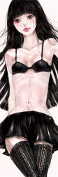 Rule 34 | black hair, bra, goth (manga), highres, lingerie, long hair, long image, morino yoru, navel, nogaru wako, ribs, skinny, skirt, solo, tall image, thighhighs, underwear, zettai ryouiki