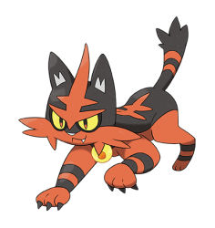 Rule 34 | claws, commentary, creatures (company), fire, full body, game freak, gen 7 pokemon, lowres, nintendo, no humans, official art, pokemon, pokemon (creature), pokemon sm, simple background, solo, striped, torracat, white background