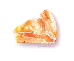Rule 34 | aon968, apple pie, artist name, commentary, food, food focus, no humans, original, painting (medium), pie, pie slice, realistic, signature, simple background, still life, traditional media, watercolor (medium), white background