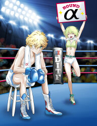 1boy 1girl artist_request boxing_gloves boxing_ring darling_in_the_franxx