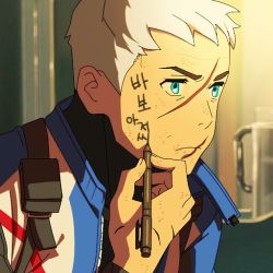 Rule 34 | 10s, 1boy, bad id, bad twitter id, jacket, kimi no na wa., korean text, male focus, mask, no mask, overwatch, overwatch 1, p sang, scar, short hair, soldier: 76 (overwatch), solo, white hair