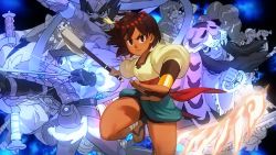 Rule 34 | ajna (indivisible), alex ahad, axe, brown eyes, brown hair, dark skin, highres, indivisible, weapon