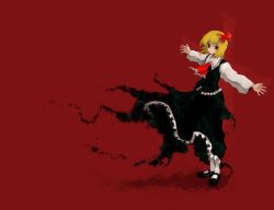 Rule 34 | 1girl, blonde hair, crucifixion, darkness, embodiment of scarlet devil, female focus, hair ribbon, mary janes, oso (toolate), outstretched arms, red eyes, ribbon, rumia, shoes, short hair, socks, solo, spread arms, touhou