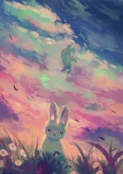 Rule 34 | :o, bad id, bad pixiv id, closed eyes, cloud, cloudy sky, commentary request, closed eyes, flying, grass, highres, manino (mofuritaionaka), night, night sky, original, outdoors, parted lips, rabbit, scenery, signature, sky, star (sky), starry sky, u u, wings