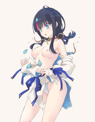 Rule 34 | breasts, fate/grand order, fate (series), graphite (medium), highres, jewelry, mechanical pencil, necklace, nipples, pelvic curtain, pencil, sakana (flame sakana), seigaiha, solo, traditional media, two-sided fabric, two-sided skirt, utsumi erice, wardrobe malfunction