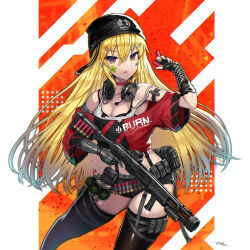 Rule 34 | 1girl, belt pouch, blonde hair, commentary request, cyborg, ear piercing, explosive, gia, green eyes, grenade, gun, hair ornament, hairclip, headphones, headphones around neck, headset, highres, holding, holding gun, holding weapon, long hair, looking at viewer, mechanical arms, nail polish, off-shoulder shirt, off shoulder, original, piercing, pouch, prosthesis, prosthetic arm, science fiction, shirt, short shorts, shorts, shotgun, shotgun shell, signature, single mechanical arm, solo, thighhighs, thighs, very long hair, weapon