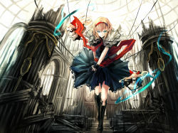 1girl alice_margatroid blonde_hair doll female_focus makai_no_juumin shanghai_doll short_hair solo spell_card string sword touhou weapon