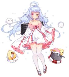 Rule 34 | &gt; &lt;, 1girl, :d, ahoge, anchor symbol, animal, azur lane, bare shoulders, bird, blush, chick, closed mouth, cloud, collarbone, copyright name, dango remi, dress, fingernails, full body, hat, heterochromia, holding, lifebuoy, long sleeves, looking at viewer, low twintails, mole, mole under eye, nicholas (azur lane), nightcap, off-shoulder dress, off shoulder, official art, open mouth, pinching sleeves, pink hat, red eyes, red footwear, rudder footwear, shoes, silver hair, sleeves past fingers, sleeves past wrists, smile, solo, star (symbol), swim ring, thighhighs, torpedo, transparent background, turret, twintails, white dress, white thighhighs, wide sleeves, xd, yellow eyes