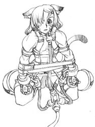 Rule 34 | ambiguous gender, androgynous, animal ears, bdsm, bondage, bound, cat ears, cat tail, collar, final fantasy, final fantasy xi, gender request, hair over one eye, line drawing, mithra (ff11), monochrome, muscular, tagme, tail