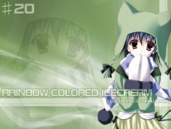 Rule 34 | 1girl, animal hat, artist name, blue hair, bow, brown eyes, cat hat, coat, hat, hat bow, looking at viewer, mittens, nanao naru, own hands together, pom pom (clothes), scarf, skirt, solo, striped clothes, striped scarf, wallpaper, zoom layer
