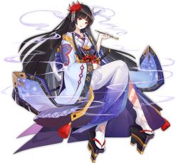 Rule 34 | 1girl, ark order, artist request, butterfly hair ornament, cloud print, floral print, flower, geta, gradient kimono, hair flower, hair ornament, hair ribbon, holding, holding smoking pipe, invisible chair, izanami (ark order), japanese clothes, katana, kimono, long hair, long sleeves, mask, nail polish, official art, oni mask, platform clogs, purple kimono, red nails, ribbon, sheath, sheathed, sitting, smoke, smoking pipe, snake tattoo, socks, solo, spider lily, sword, tabi, tassel, tattoo, transparent background, very long hair, weapon, white ribbon, white socks, wide sleeves