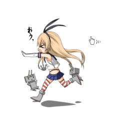Rule 34 | &gt; &lt;, 10s, 1girl, anchor, anchor hair ornament, black panties, blonde hair, closed eyes, cursor, elbow gloves, gloves, hair ornament, highleg, highleg panties, kantai collection, long hair, panties, personification, rensouhou-chan, shimakaze (kancolle), skirt, striped clothes, striped thighhighs, thighhighs, ukami, underwear, white gloves