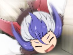Rule 34 | 1girl, :d, blue hair, blurry, blurry background, commentary, closed eyes, facing viewer, flying, motion blur, multicolored hair, open mouth, shirosato, smile, solo, tokiko (touhou), touhou, two-tone hair, white hair, wide sleeves, wings