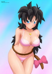 Rule 34 | 1girl, black hair, blue eyes, bra, commission, commissioner upload, diamond (gemstone), dragon ball, dragon ball gt, dragon ball heroes, dragon ball super, dragon ball xenoverse, dragonball z, gold necklace, heart, heart necklace, highres, jewelry, long hair, messy hair, monkey tail, necklace, original, panties, pink bra, pink panties, ribbon, saiyan, smile, tail, tail ornament, tail ribbon, tail wrap, underwear, valentine, zel-sama, zou (oc)
